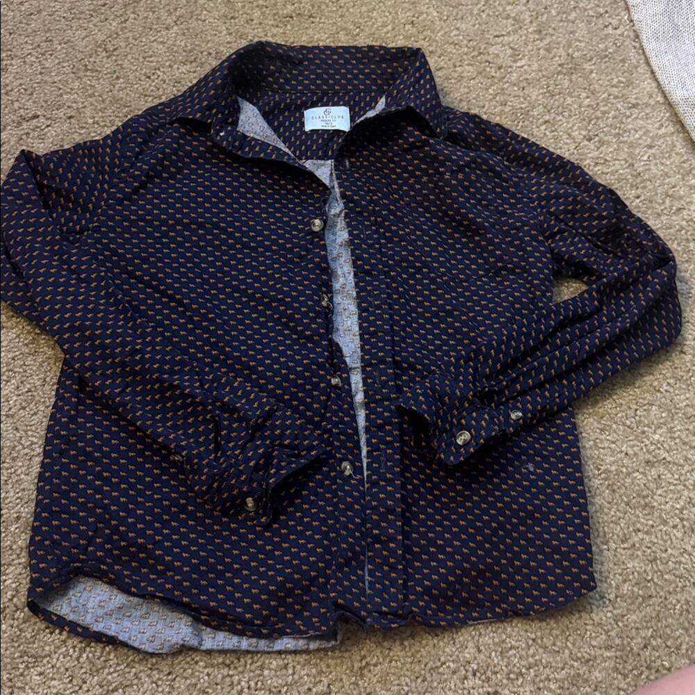 Class Club Navy and Gold Patterned Shirt